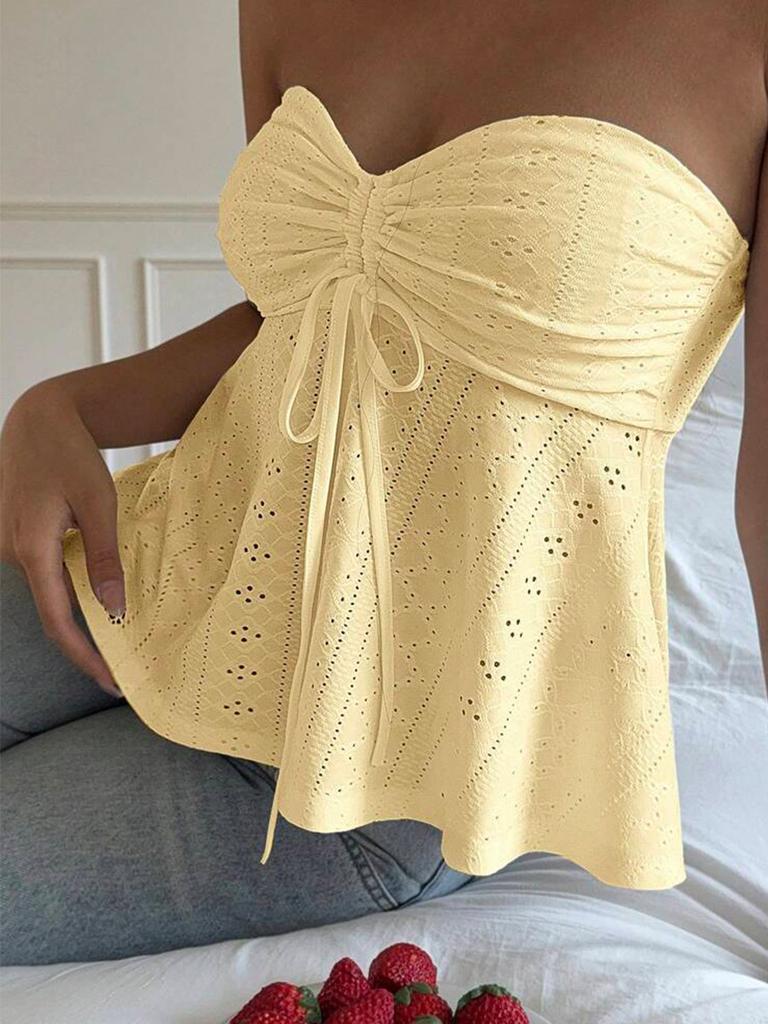 Sexy, gerafftes Crop-Top aus Spitze – Sommerurlaubs-Style – Damenbekleidung