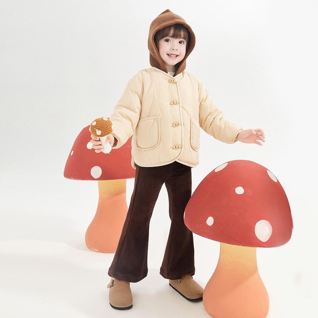 Detachable Hat Cotton Jacket for Infants, Girls, Winter Children, Plush, Versatile Fashion Coat Top