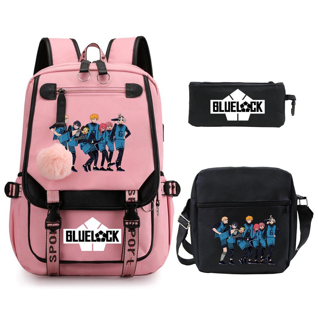 Trend Campus Primary And Secondary School Students Schoolbag Blue Prison Periphery Animation Backpack Pencil Bag