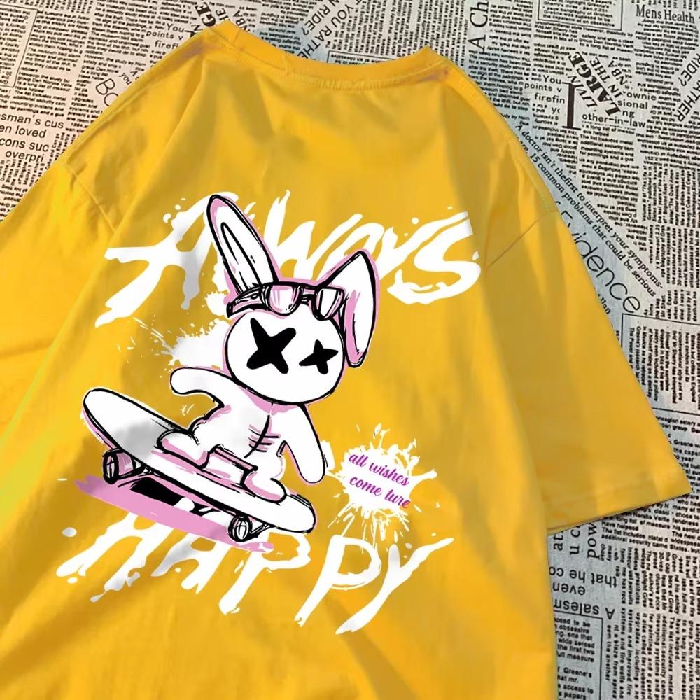 

Always Happy Skateboard Rabbit Мужские футболки свободного покроя Harajuku Мягкая одежда Модная дышащая футболка Хлопковая футболка с круглым вырезом XXXXXL жёлтый