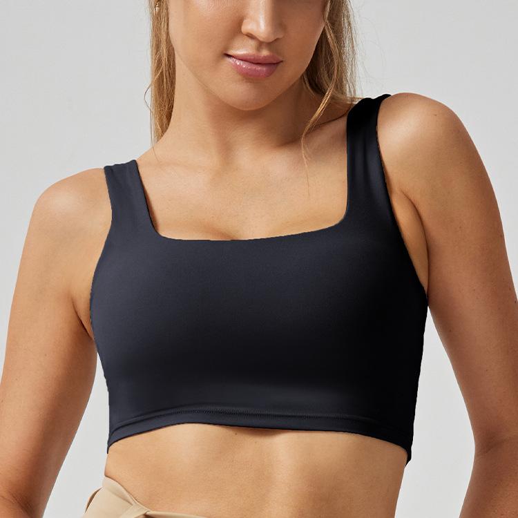 Women's Square Neck Sports Bra with Chest Support - Integrated Back Design for Running & Yoga