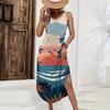Women Sleeveless Casual Loose Fit Long Dress Hawaiian Print Side Slit Summer Beachwear Maxi Dress Comfortable Lightweight