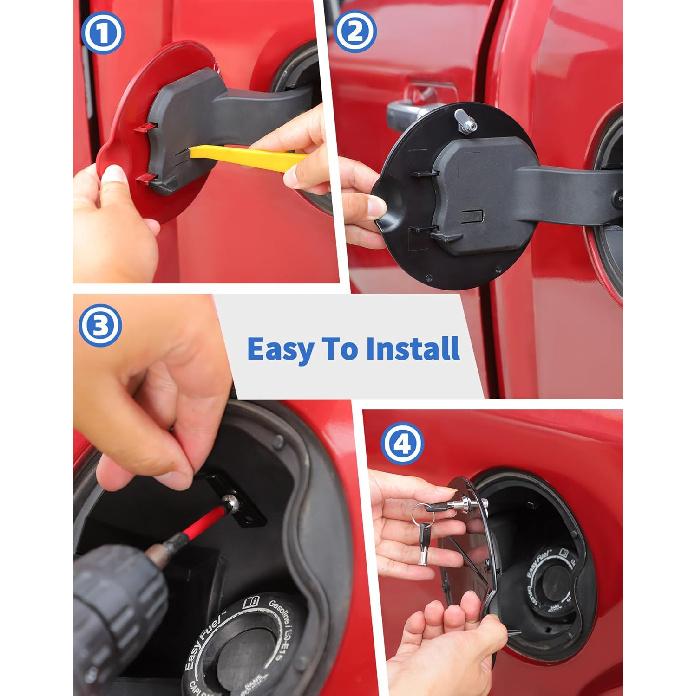 Fit For 2015- Ford F-150 Locking Fuel Gas Filler Tank Door Cap Cover With Keys, Gas Tank Cap Fuel Filler Door Cover Trim Exterior Accessories, Black