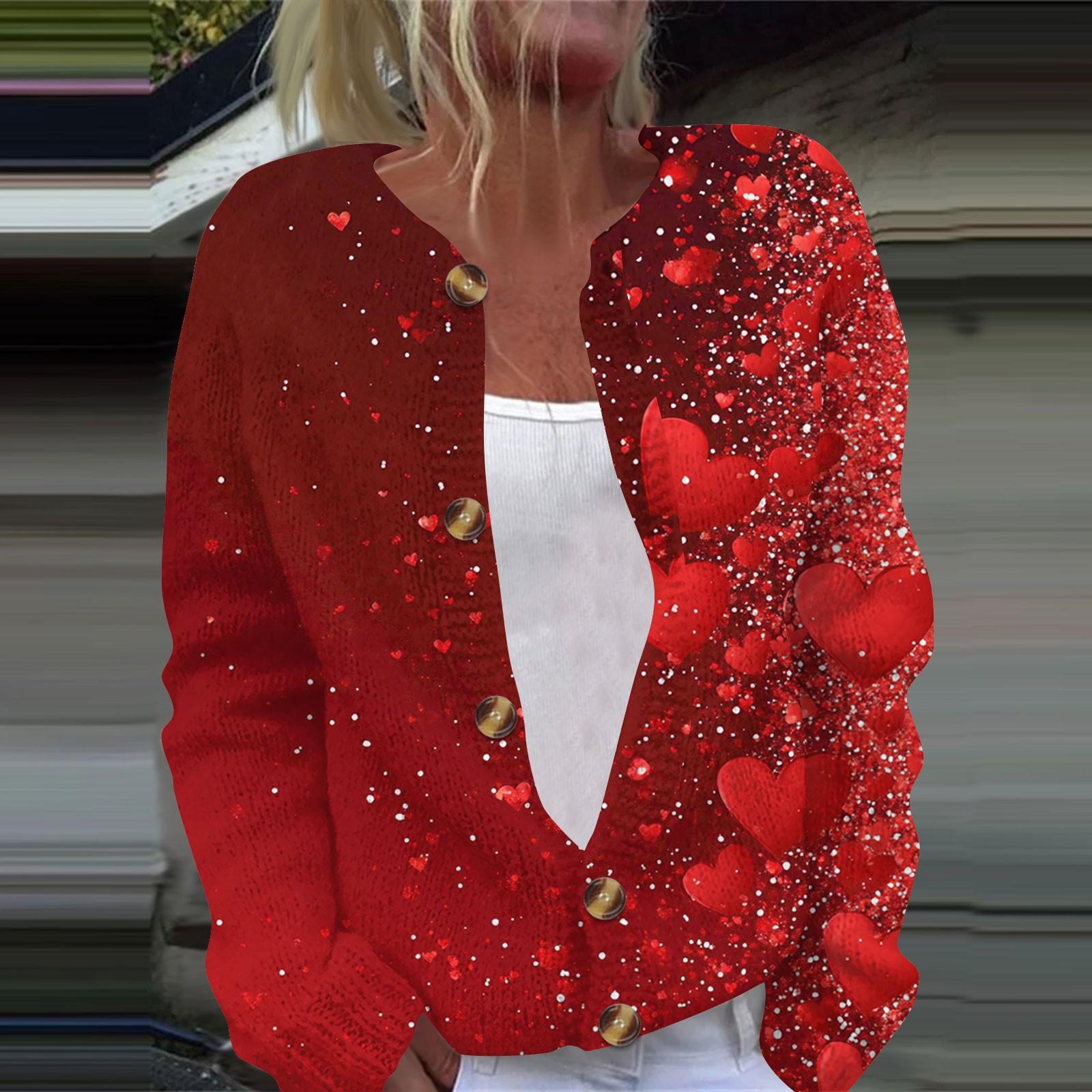 

Женская повседневная мода с принтом, длинный рукав, кардиган, куртка на пуговицах XL красный