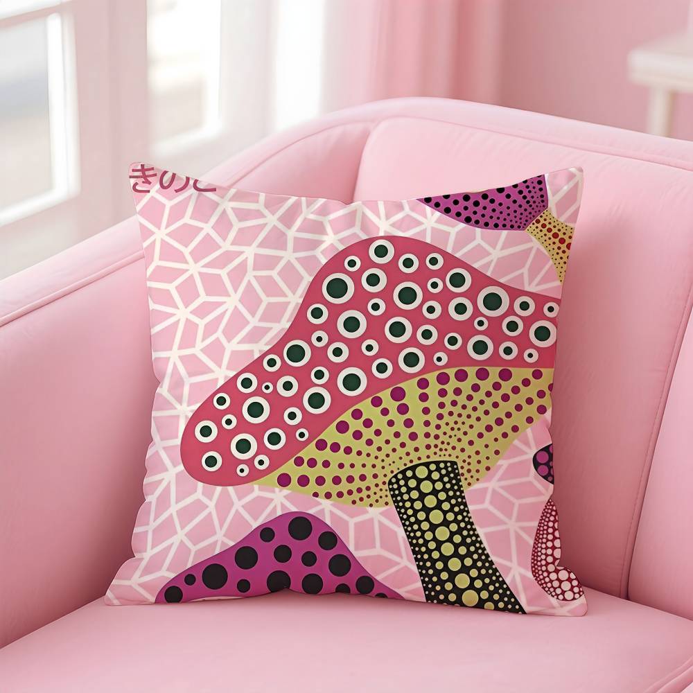 

Fashion K-Kusama Yayoi Art Pillow Case Comfort Sofa Bed Silky Elegant Invisible Zipper Custom Decorative Cushion Cover 16x16Inch