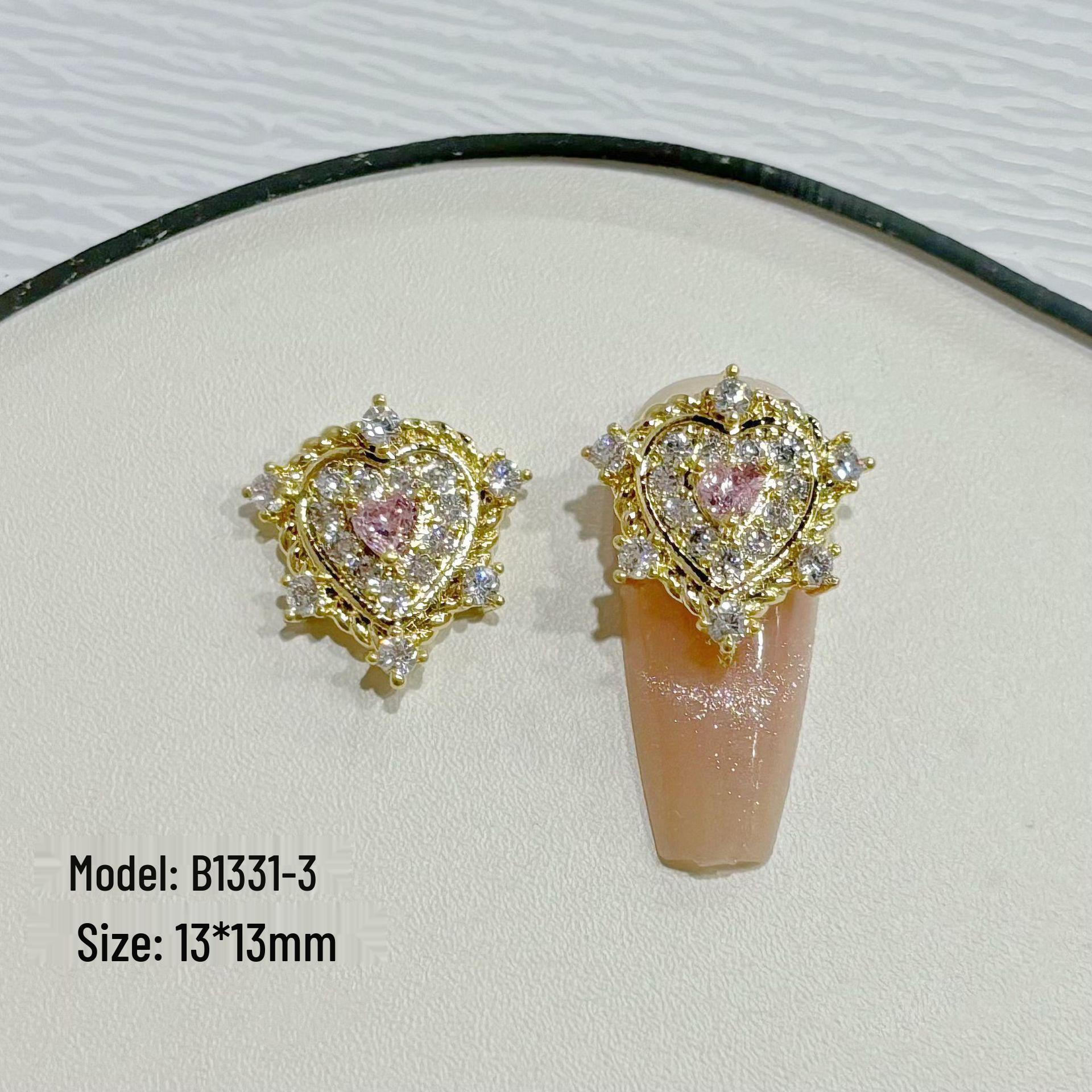 Peach Heart Zirconia Bow Tie Press-on Nail Ornaments - DIY Exquisite Internet Celebrity Style