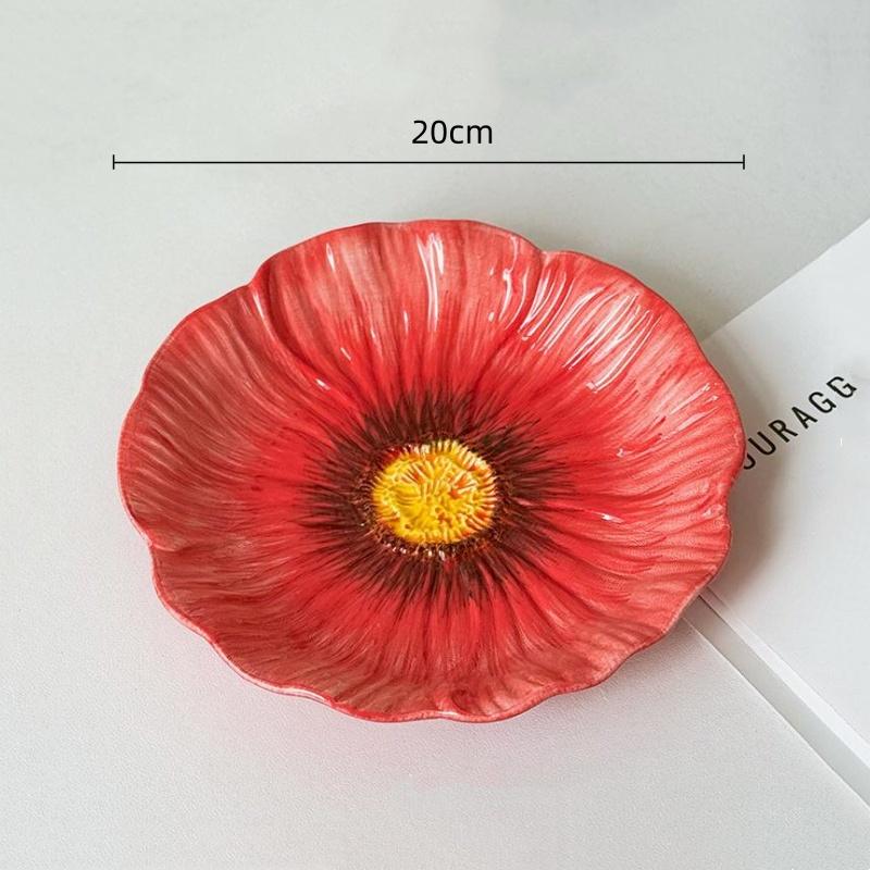 Flower Porcelain Plate Red Flowers Tableware Dining Plate Ceramic Bowl Coffee Cup Mug Household Tableware Set Table Kitchen Tool