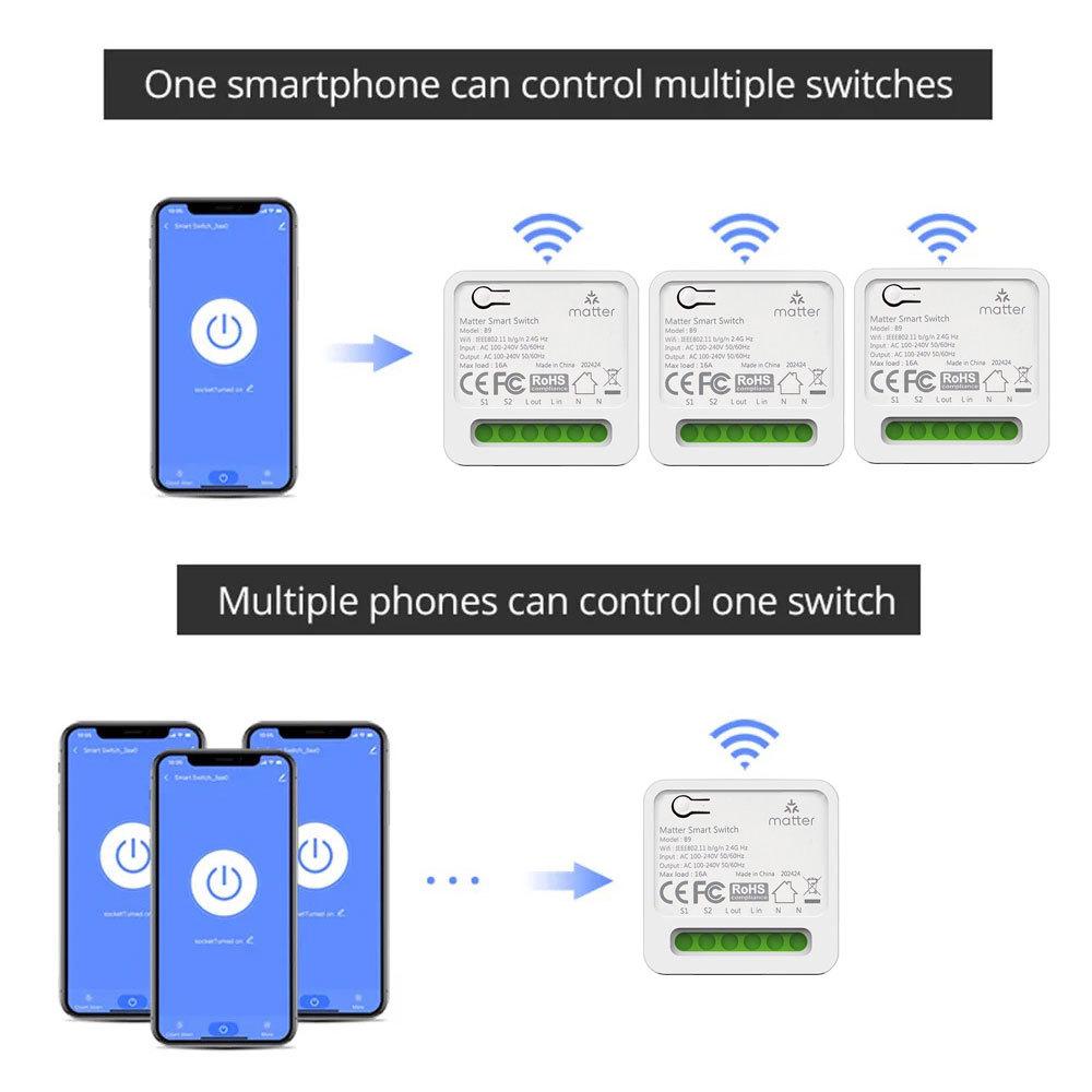 Matteroverwifi Smart HomeKit-Alexa-Google Switch, 10A Voice Control Remote