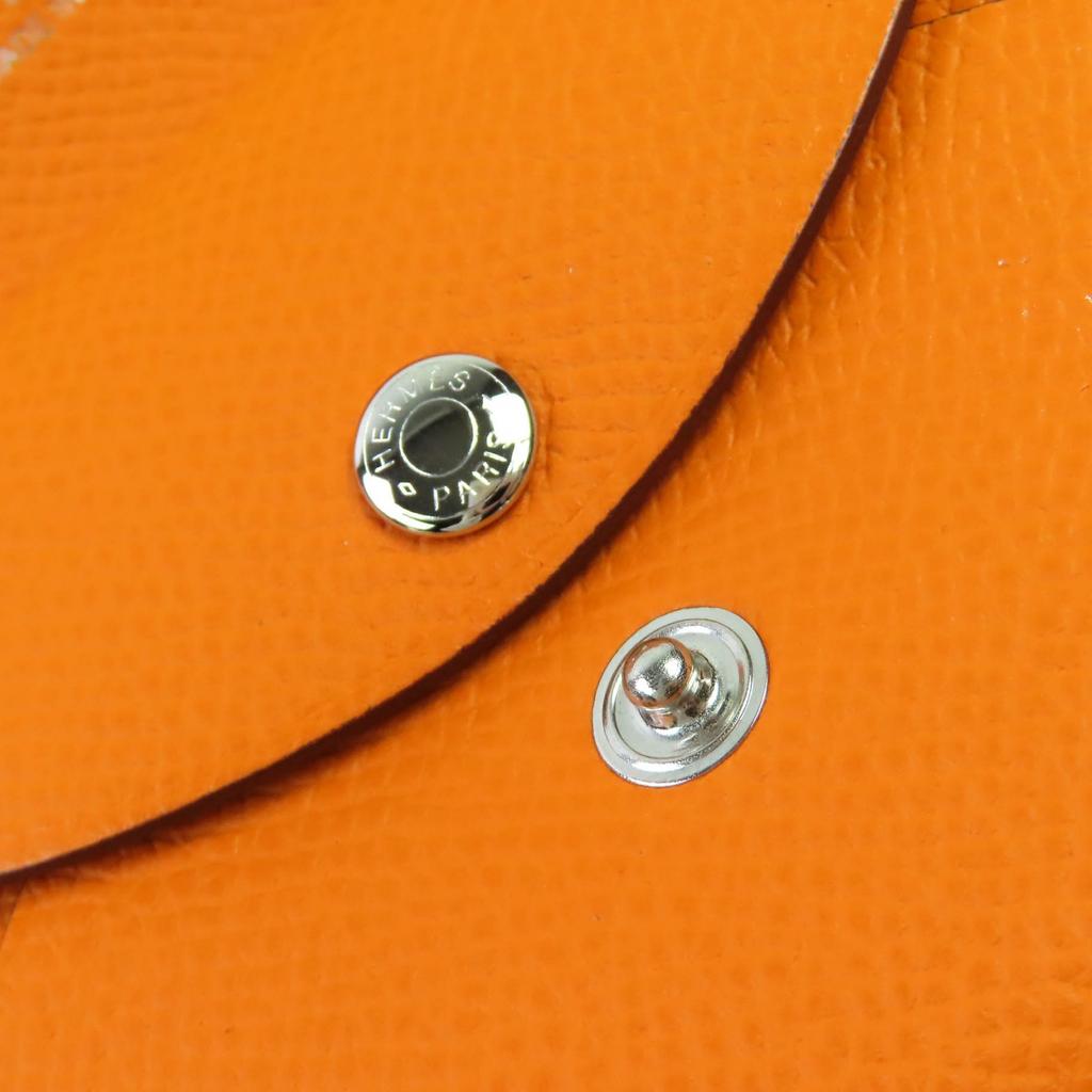 Excellent HERMES Coin case Calvi duo Card Case Orange Epsom Leather Women Used