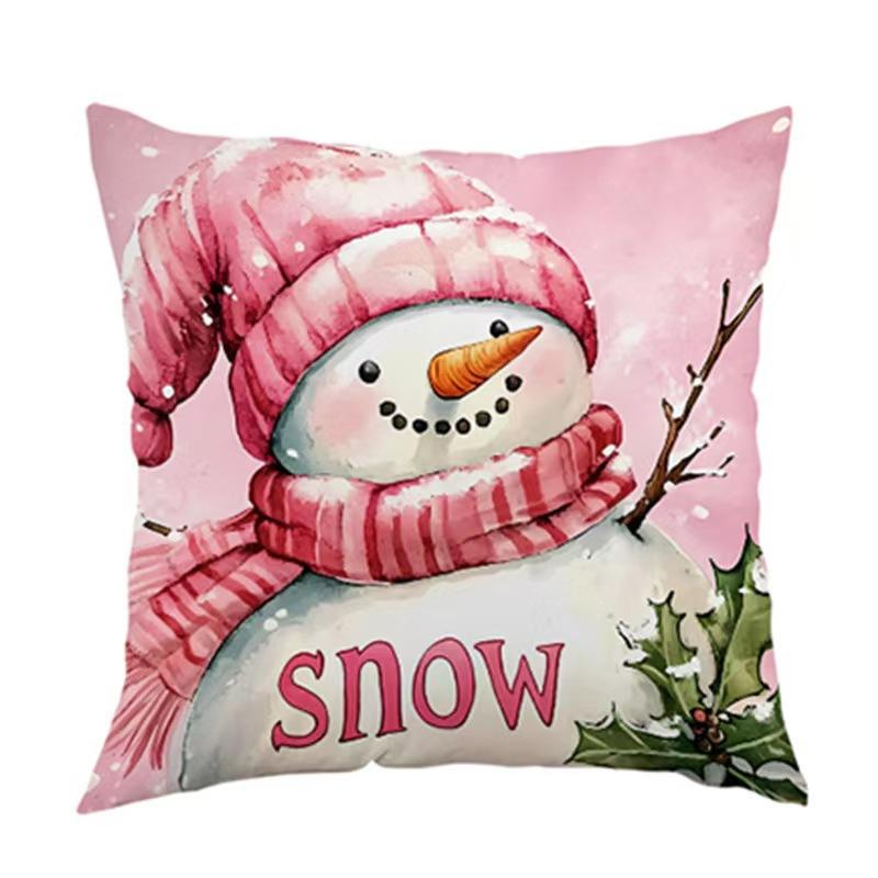 Pink Christmas Throw Pillow Cover Linen Holiday Decoration Living Room Sofa Cushion Cover Cushion Cover Car Decoration