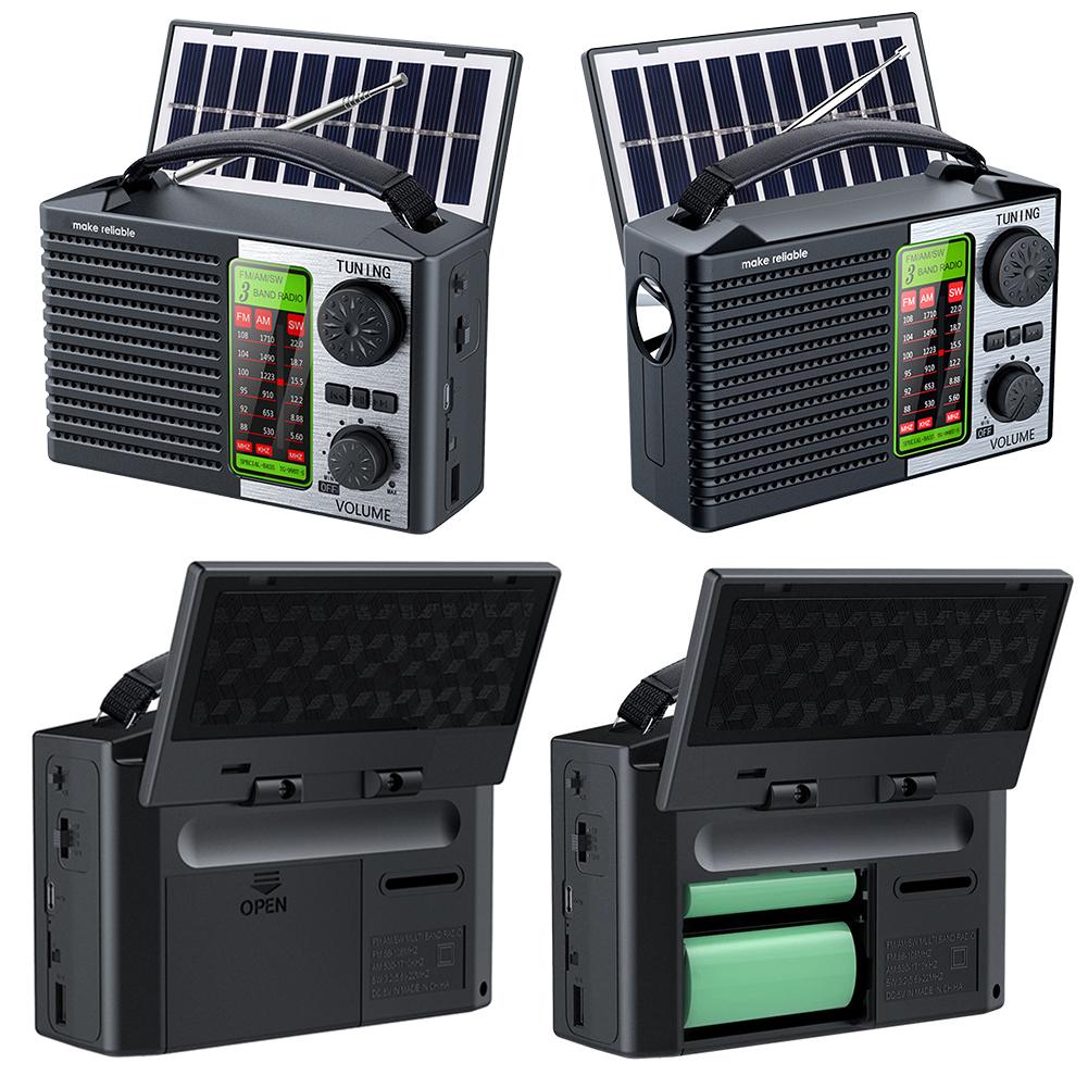 Solar Radio Portable FM AM SW Full Band Radio with LED Light Bluetooth Music Player Emergency Radio Support TF Card U Disk
