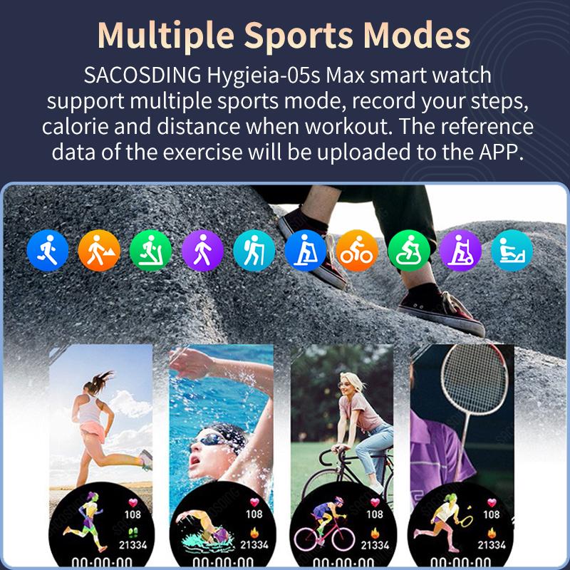 SACOSDING Hygieia-05s Max Blood Oxygen ECG+PTT Smart Watch 1.83" Screen Blood Pressure SPO2 Body Temperature Smartwatch Health Sport Watches