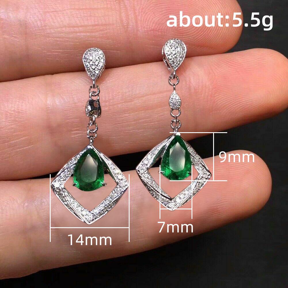 New New Green Cubic Zirconia Dangle Earrings for Women Silver Color Trendy Luxury Bridal Wedding Earrings Aesthetic Jewelry