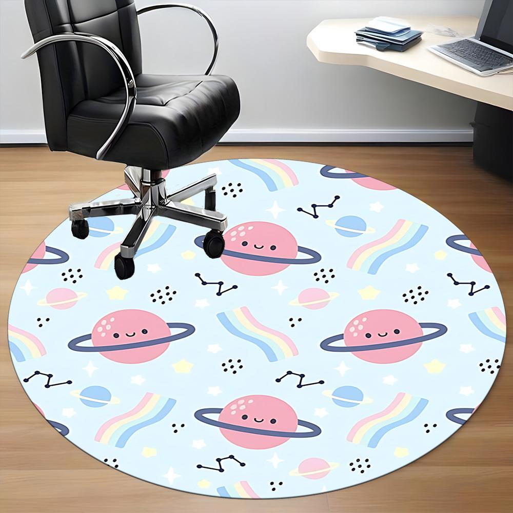 1pc Space Rainbow Pattern Office Round Rug, Carpet for Office, Gaming, Lightweight Round Floor Mat yy260208052