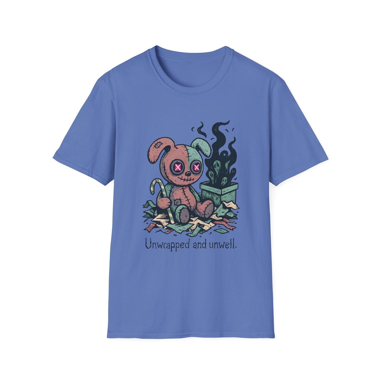 Unisex Softstyle T-Shirt Pastel Plush Glowing Eyes Funny Christmas Mood S