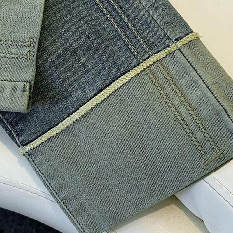 Vintage Style Curled Edge Straight Leg Jeans Women Summer Solid Color Elegant Denim Pants Female Loose High Waist Women Pants