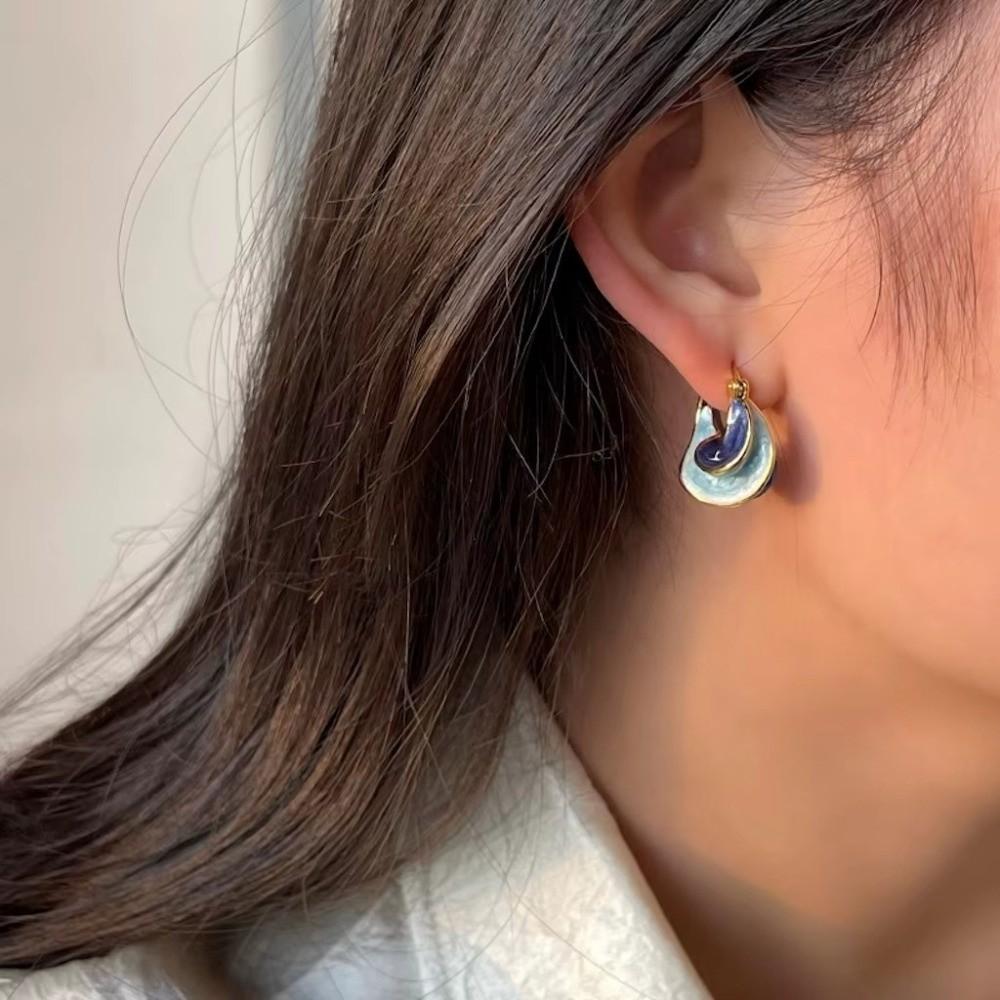 Round Shape Enamel Glaze Earrings Gold Plated Statement Ear Buckle Spiral Hoop Earrings  Vacation