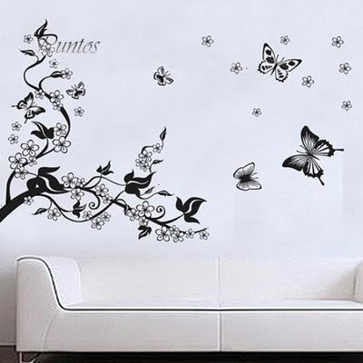 Decorazione per la casa Adesivo da parete con farfalla floreale nera e fiore fai da te, decorazione artistica murale, decalcomania per la stanza