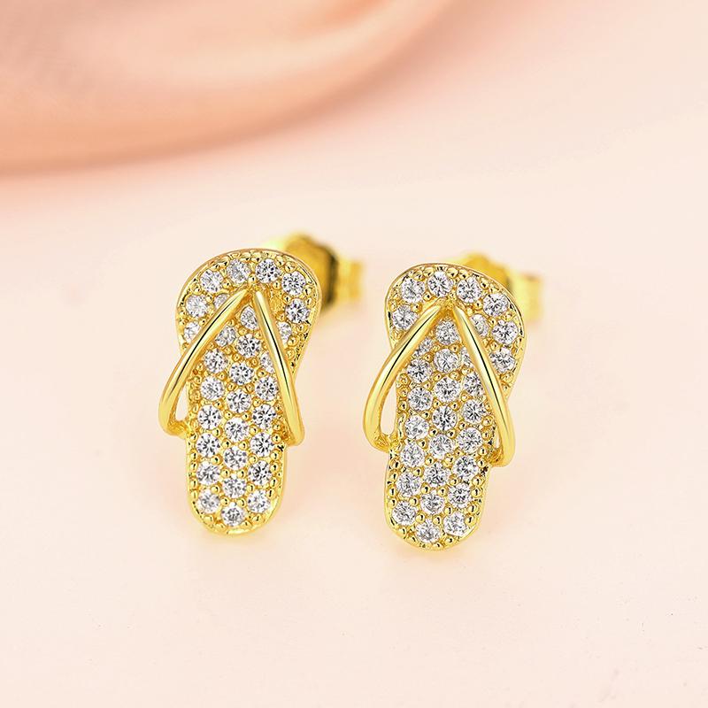 Schicke Ohrstecker in Pantoffelform für Mädchen Goldfarben Luxuriös Trendig Zirkonia Ohrringe Lustiger Damen Modeschmuck