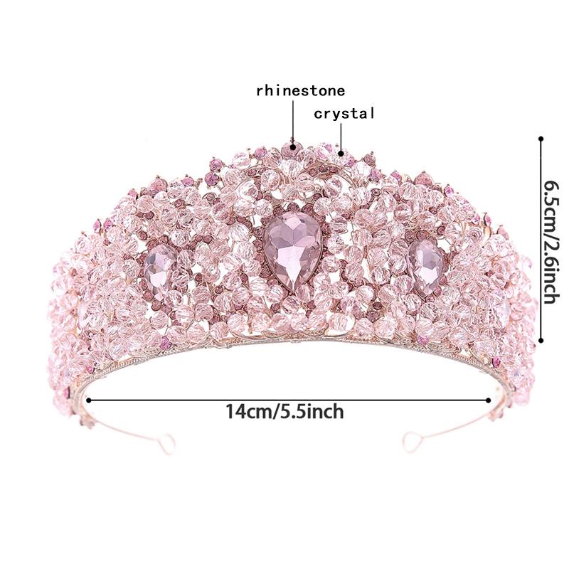 Diadema Principessa Rosa Cristallo per Sposa Barocca Copricapo Festa Matrimonio Corone