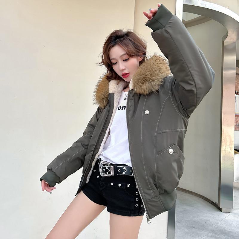 New high-necked removable hat thickened jacket winter casual warm cotton clothes drawstring loose down cotton-padded jacket
