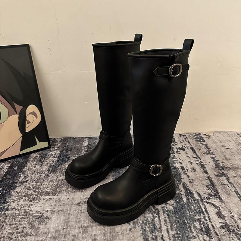 

Ботинки Женские 2025 Новые Осенне-зимние Маленькие Мужчины Становятся Высокими и Худыми, Но Высокие Ботинки до Колена На Толстой Подошве Высокие Кожаные Ботинки Рыцаря 39 чёрный