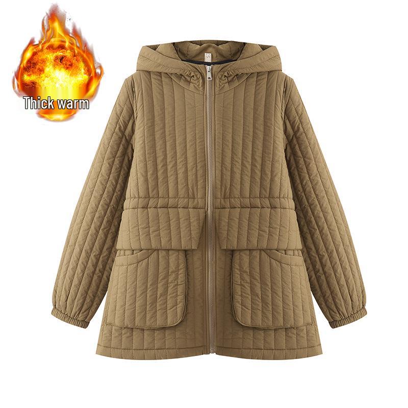 Women's 2024 Mid-Length Quilted Cotton Coat - Fashionable, Lightweight Winter Jacket for Middle-Aged Women