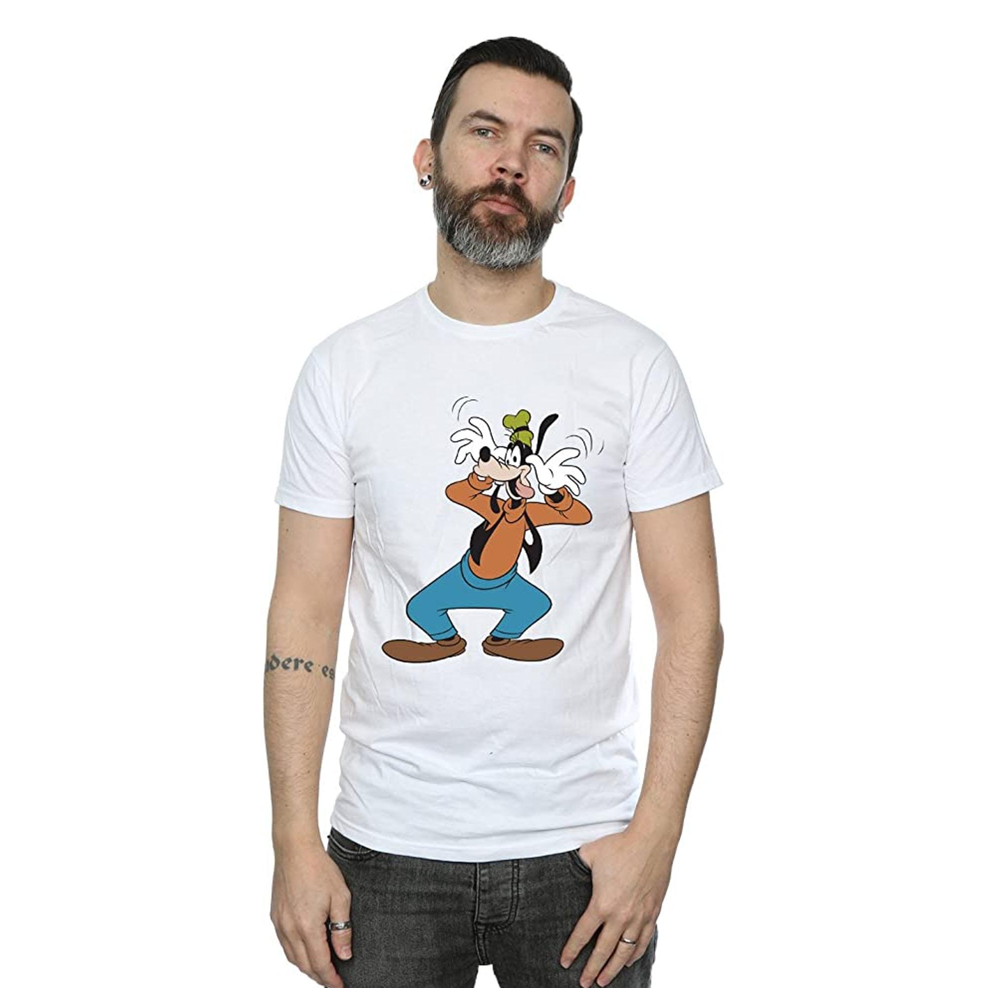 Disney Mens Crazy Goofy Cotton T-Shirt XL blanc