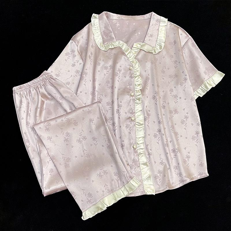 Simple Temperament Wind Purple Jacquard Imitation Silk Fabric Short Sleeves Trousers Pajamas High-End Loungewear Pajamas