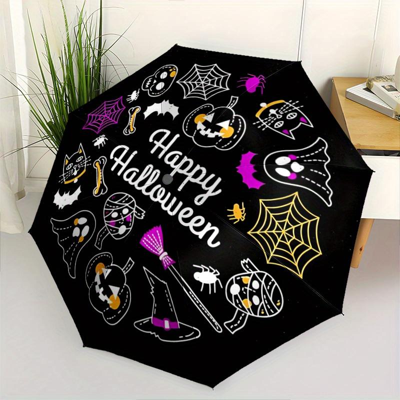 1pc Happy Halloween Theme Pattern Beautiful Looking Automatic Folding Umbrella, 3 Folding, 8 Iron Frame Design, Durable and Suitable for Travel a
