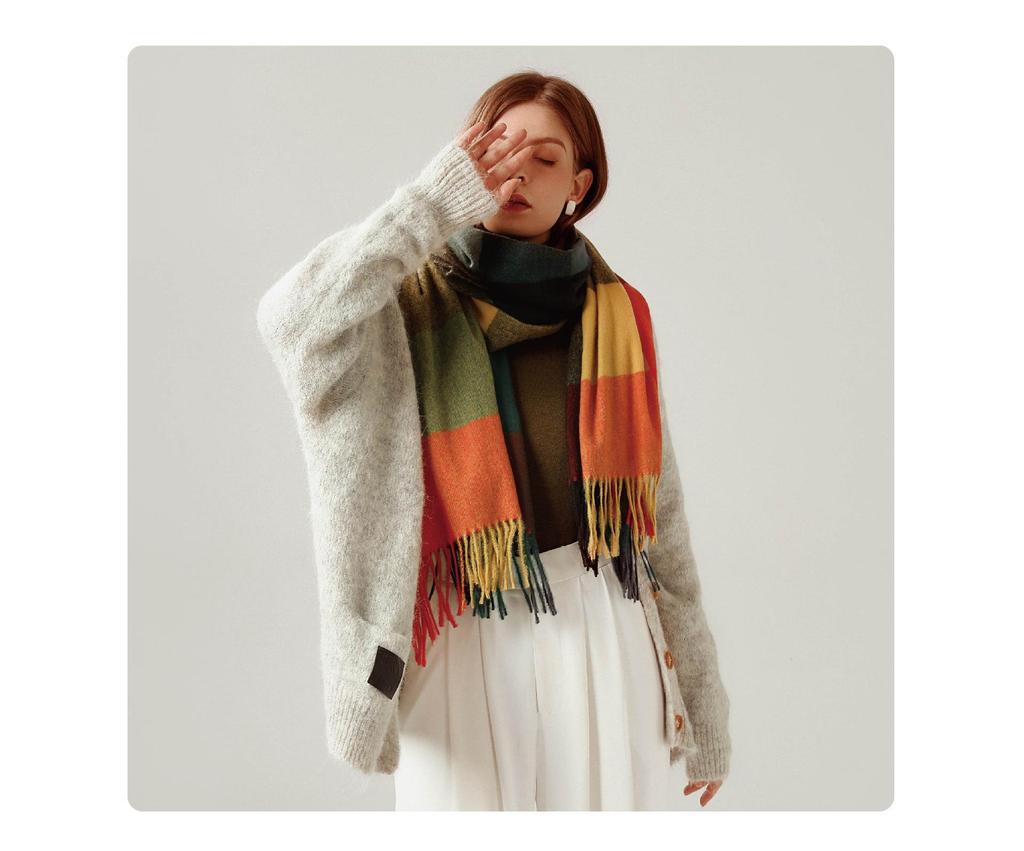 2025 Elegant Women's Striped Plaid Shawl – High-End Autumn/Winter Fashion Scarf