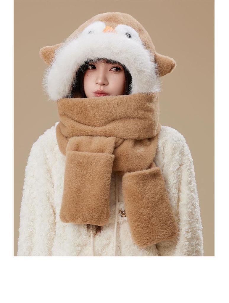 Penguin Ear Protection Hat, Scarf & Neck Warmer Women's 3-Piece Winter Set