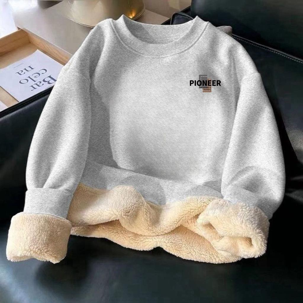 Fleece Thermal Sweater Winter Men's Fleece Thickened Crew Neck Without Hat Simple Fashion Letter Versatile Top