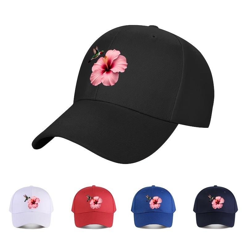 Hummingbird Hibiscus Flower Baseball Cap Adjustable Cotton Print Outdoor Casual Adjustable Hat