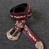 2026 Retro Leopard Print Wine Red Women's Belt with Gold Buckle - Versatile Carved Leather Design