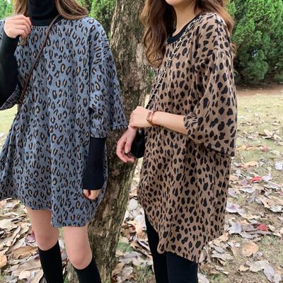 Women's T-shirt Leopard Print Top Mid-length Harajuku Style Loose Short Sleeves Base Casual Fashion