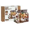 Rolife Miniature House Cafe Coffee Shop Miniature House Kit Dollhouse DIY 3D Puzzle LED Handmade Kit Assembly Wooden Puzzle Wood Craft Illustrated