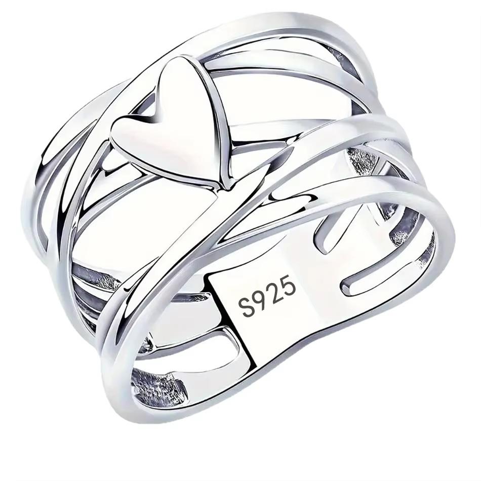 1pc 925 Sterling Silver Exquisite Hollow Heart Ring For Women Fashion Charm Wedding Party Jewelry Couple Christmas 6 серебряный