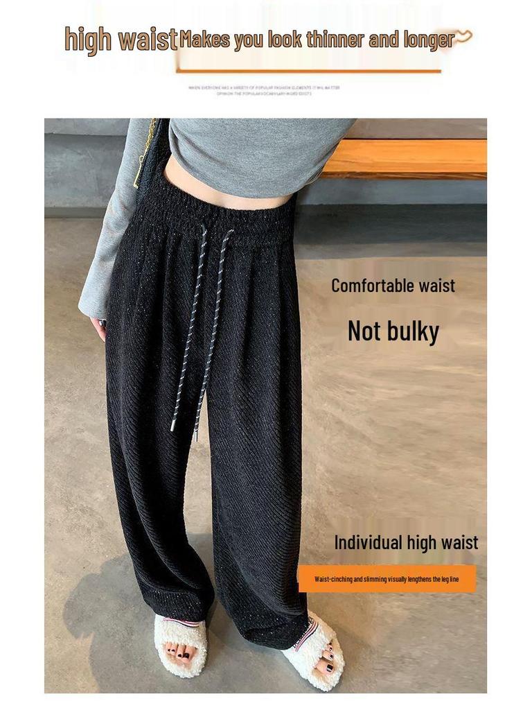 Plus Size 300 Jin Shiny Fleece Wide-Leg Pants for Women - New Loose Fit, High-Waisted, Versatile for Autumn & Winter
