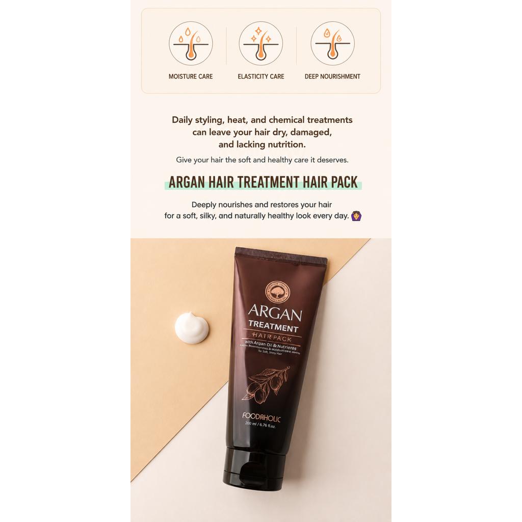FOODAHOLIC Argan Hair Treatment 200ml – Deep Nourishing & Damage Repair Moisture Hair Mask