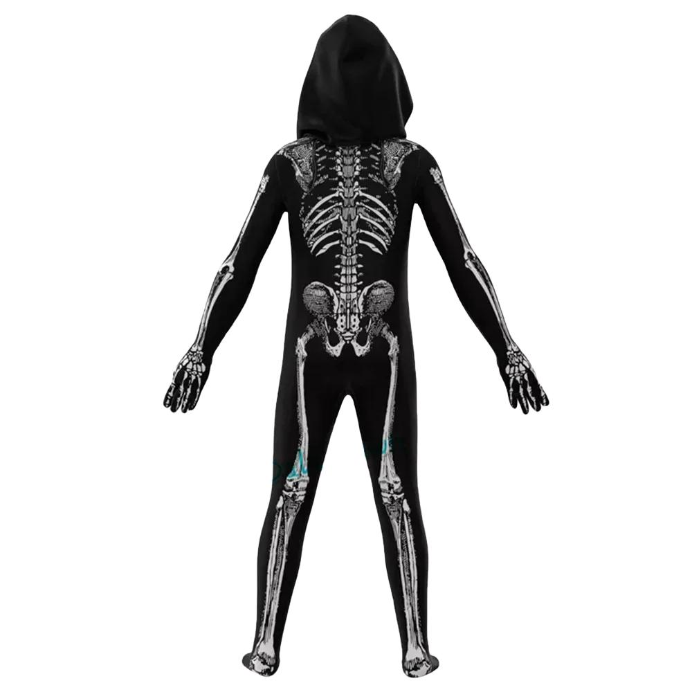 Scary Halloween Kids Hooded Costume Scary Skeleton Grim Reaper Costume Boys Spooky Costume Mardi Gras Party Costume