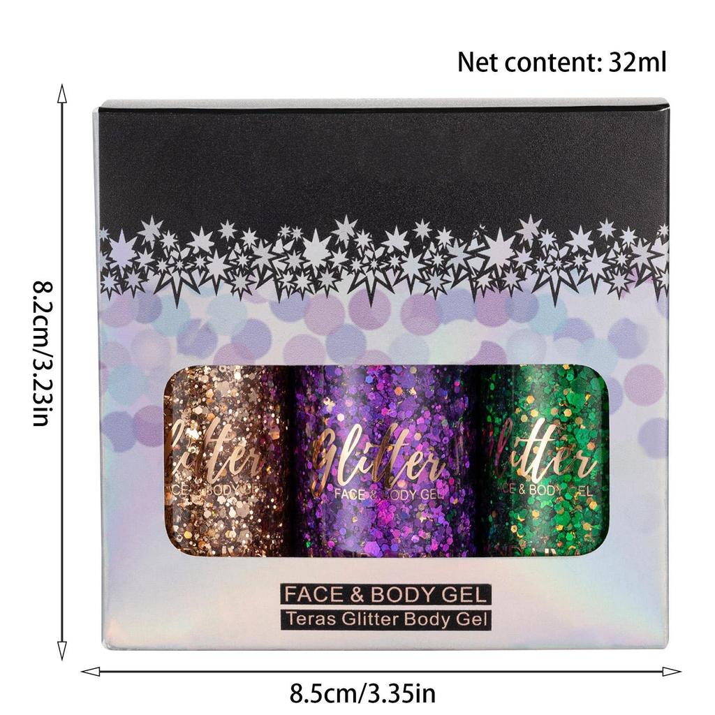 Body Glitter Gel Waterproof Eye Glitter for Girls Body Glitter Gel Sequin Glitter Eyeshadow Glitter Body Gel for and Parties Set, - Kit, 3-Color Gel,