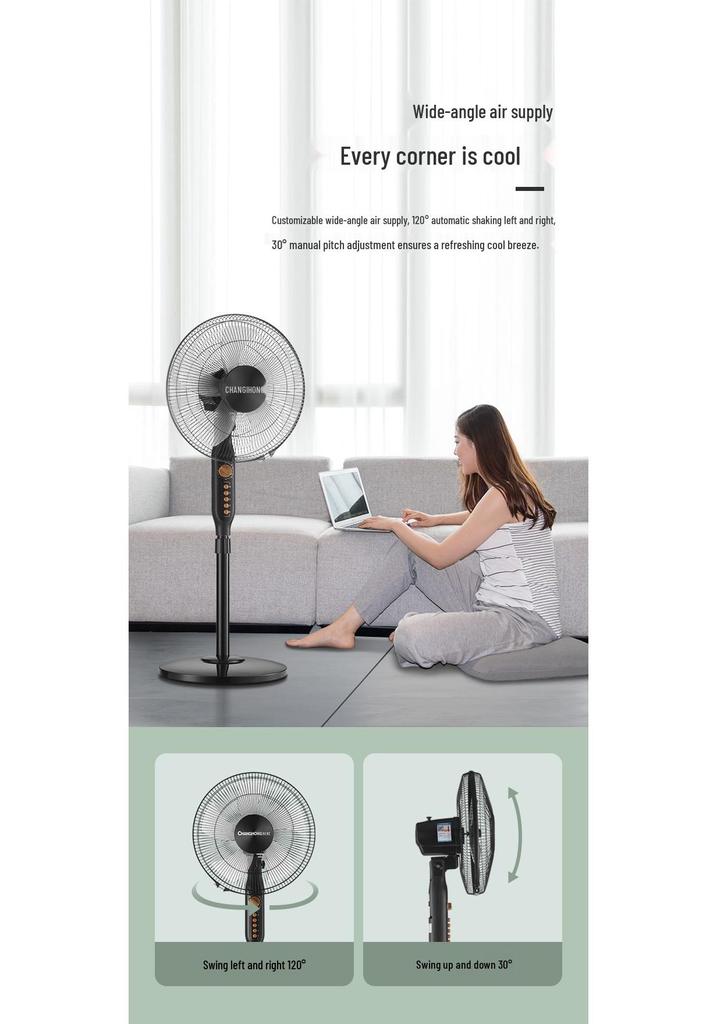Changhong 16-inch Electric Floor Fan with Remote Control and Timer for Home, Office, Bedroom, or Dorm.