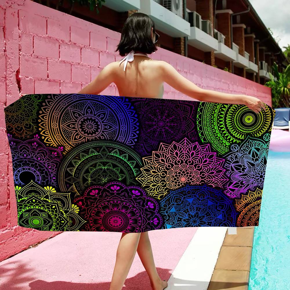 Colorful Mandala Pattern Bath Towel Microfiber Soft Water Absorbing Breathable For Girl Kids Decorative Cartoon Beach Towel