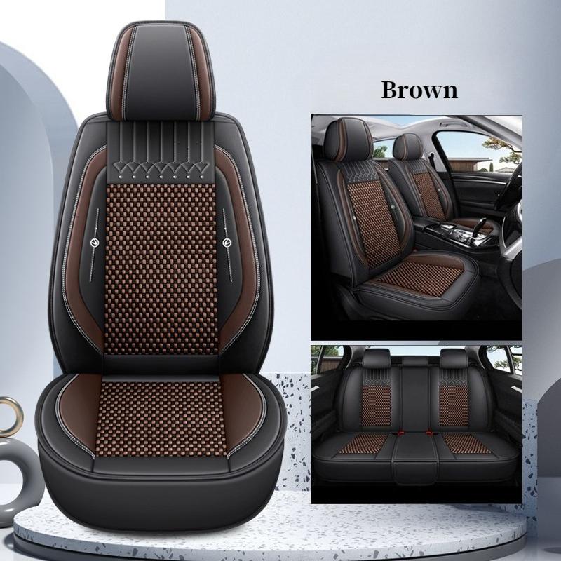 

Premium 5-Seat 360° Full-Cover Luxury Car Seat Covers Breathable Ice Silk & PU Leather Hybrid Design All-Season Universal коричневый