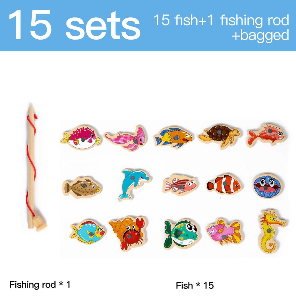 Cross-Border English Version Wooden Fishing Toy for Children's Early Education & Brain Development