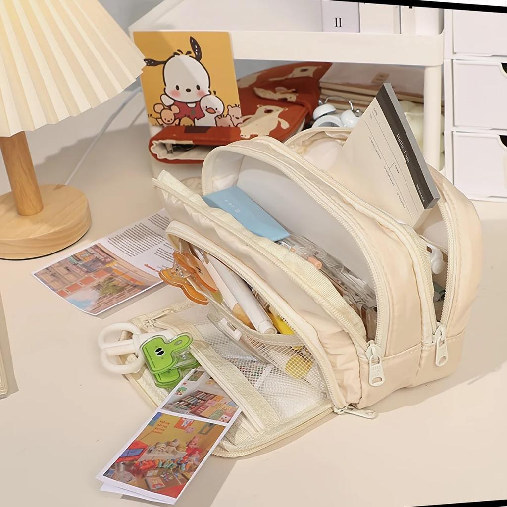 1pc-Cream Puff Pencil Case Big Capacity Pen Bag Zipper Stationary Pen Case Simple Dirt Durable Cute Stationery Bag Pencil Case