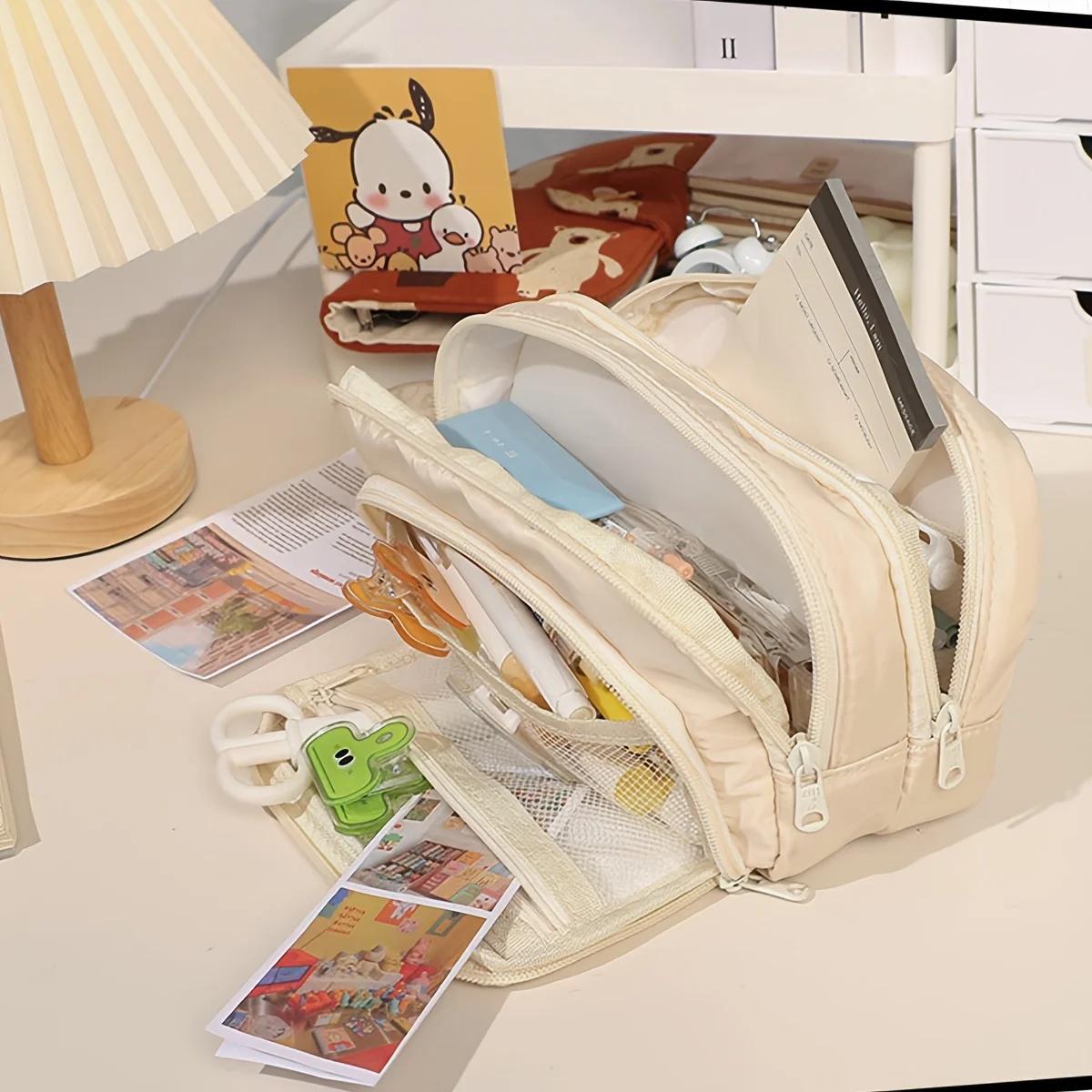 1 шт. - Пенал-Крем-Пышка Большая Вместимость Сумка для Ручек Молния Канцелярский Пенал Простой Грязестойкий Прочный Милый Канцелярский Пенал