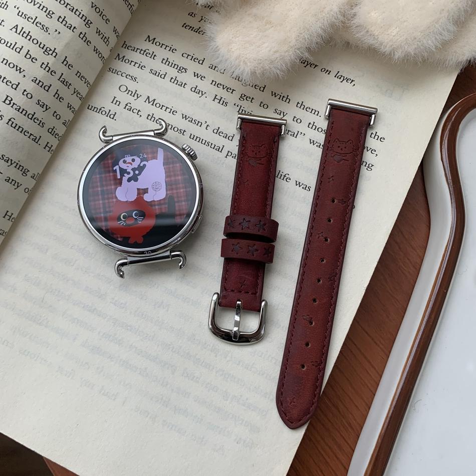 

18/20/22MM Watch Band For Samsung Galaxy Watch 8/7/4 6 Classic 5 Pro Cute Love Cat Pattern Leather Strap For Amazfit Bip/GTS GT2 18MM