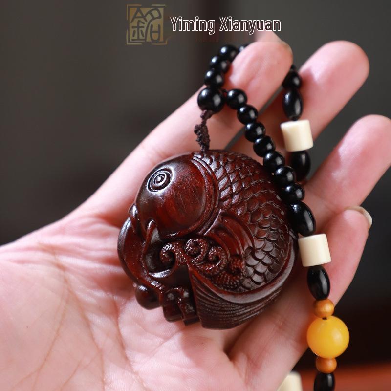 Rosewood Carved Pixiu Ornament: Gourd & Dragon Turtle Handicraft